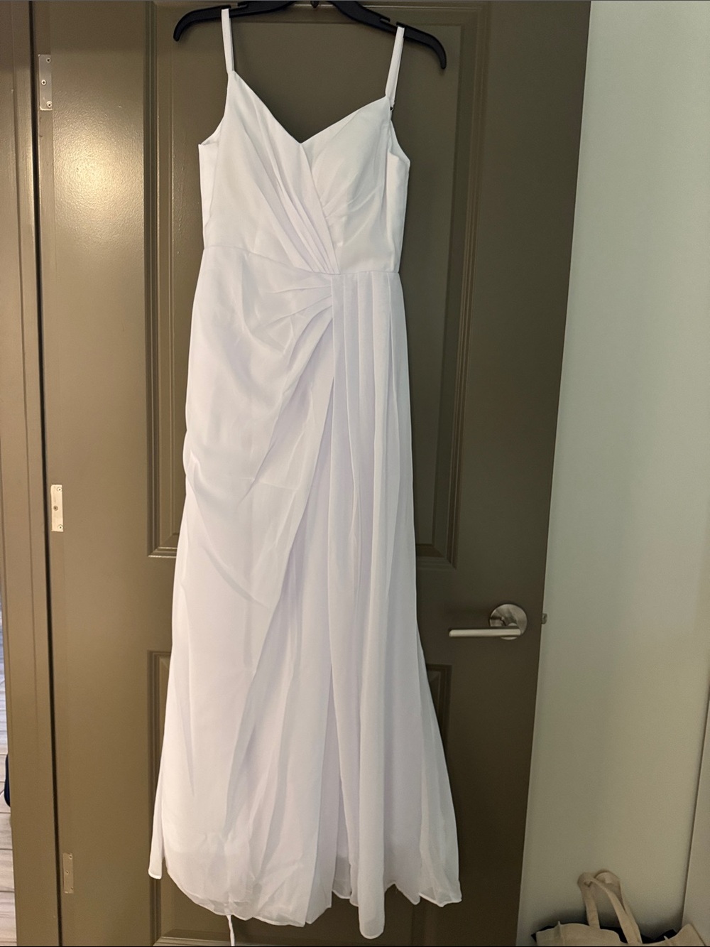 White Spaghetti-Strap Maxi Dress with Draped Detail